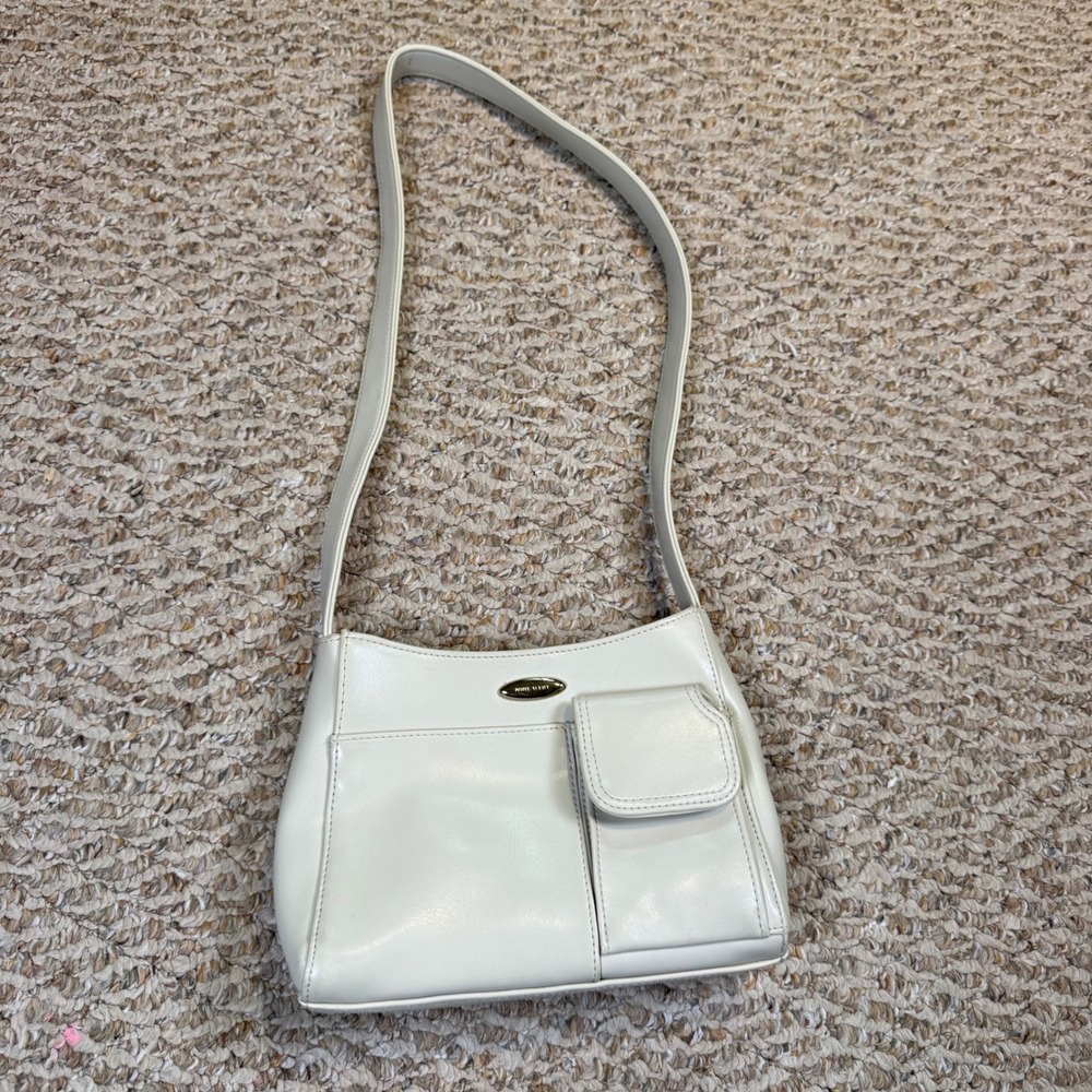 VTG Nine West Cream Faux Leather Shoulder Bag Y2K Small Handbag Off White